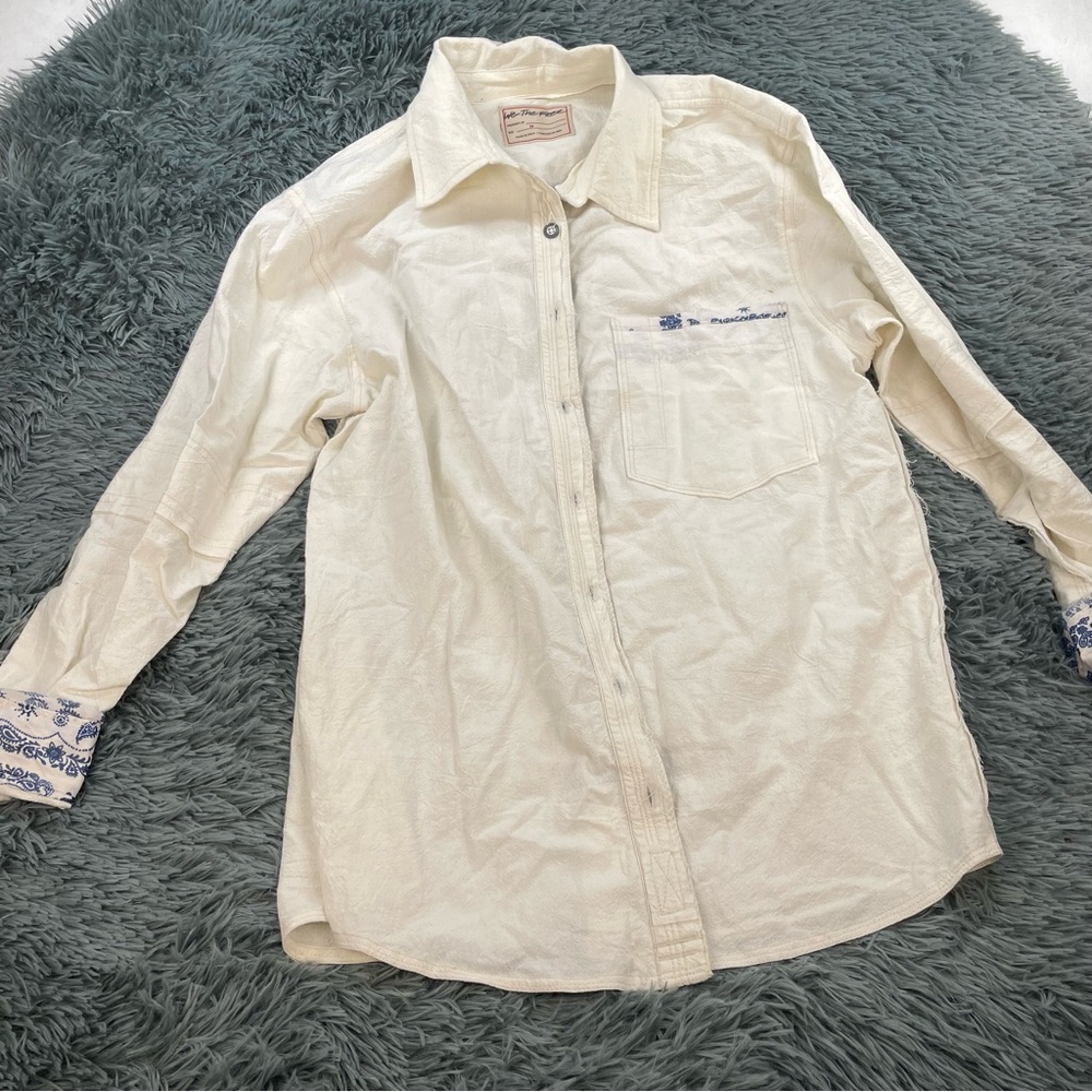 Free People White and Blue Button Down Shirt - Picture 7 of 12